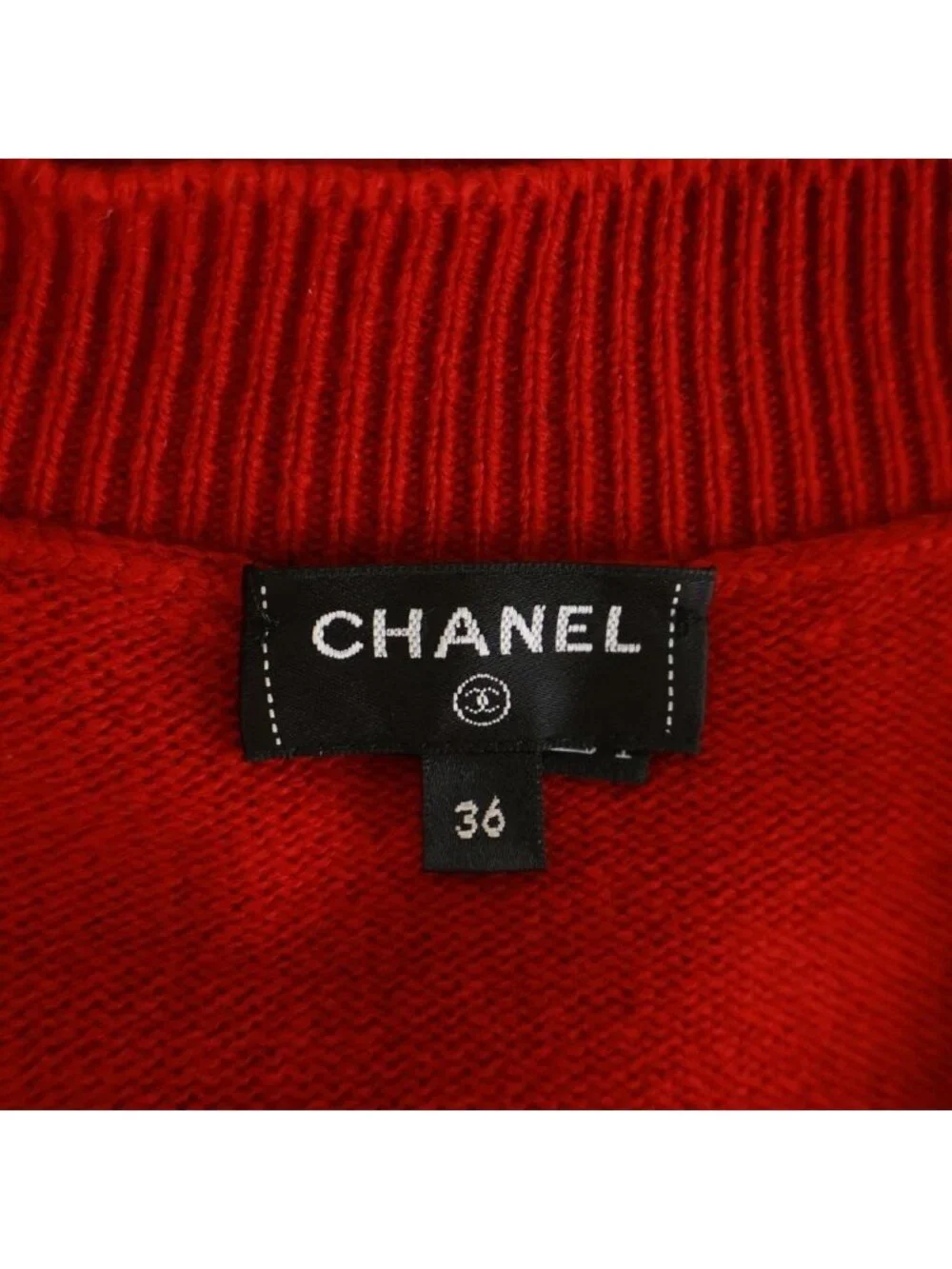 Chanel Cashmere Knit Cardigan Coco Bijou Button Red 36